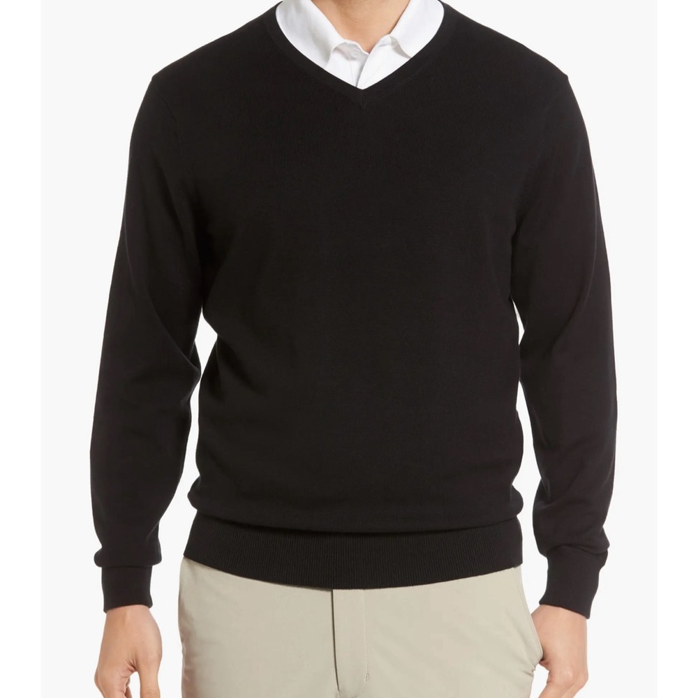 Cutter & Buck Black V Neck Sweater 100% Pima Cotton Men’s Size L EUC